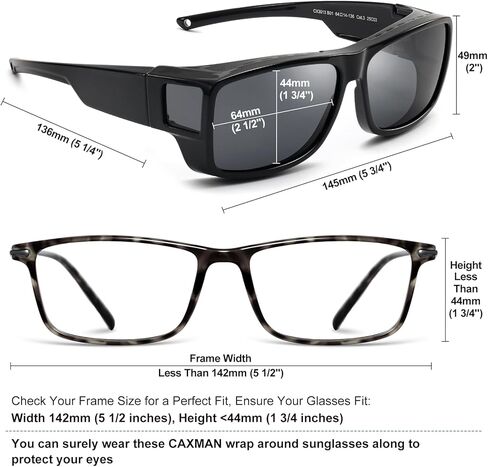 CAXMAN Fit Over Glasses Sunglasses Polarized Wrap Around Sunglasses with Side Window Shields for Full Protection in Kuwait