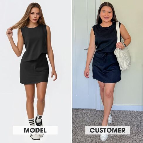 EXLURA Womens Summer 2 Piece Short Skirt Sets Sleeveless Top and Tennis Skorts Dressy Cotton Matching Sweatsuits Outfits 2025 in Saudi Arabia