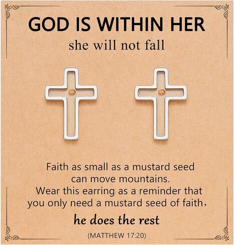 Silver/Gold Mustard Seed Cross Stud Earrings Inspirational Christian Christmas Easter Gifts for Women Her Girls in Saudi Arabia