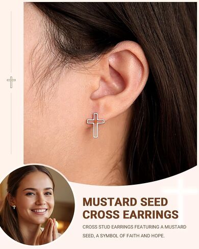 Silver/Gold Mustard Seed Cross Stud Earrings Inspirational Christian Christmas Easter Gifts for Women Her Girls in Saudi Arabia