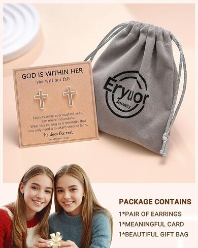 Silver/Gold Mustard Seed Cross Stud Earrings Inspirational Christian Christmas Easter Gifts for Women Her Girls in Saudi Arabia