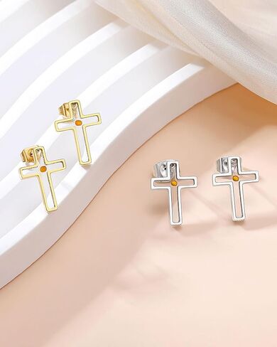 Silver/Gold Mustard Seed Cross Stud Earrings Inspirational Christian Christmas Easter Gifts for Women Her Girls in Saudi Arabia