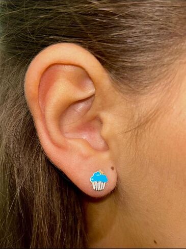 Five Star Jewelers Solid 14k Yellow Gold Cupcake Young Girls Stud Earrings, Hypoallergenic, Screw Back Earrings for Little Girls | Cute Children's Jewelry for Kids, Teens | 7x8.5mm in Saudi Arabia