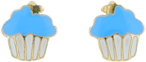 Five Star Jewelers Solid 14k Yellow Gold Cupcake Young Girls Stud Earrings, Hypoallergenic, Screw Back Earrings for Little Girls | Cute Children's Jewelry for Kids, Teens | 7x8.5mm in Saudi Arabia
