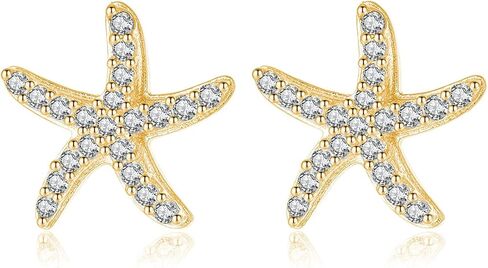 REFFEER SOLID 925 Sterling Silver CZ Starfish Stud أقراط للنساء المراهقات الشاطئية أقراط الأسماك البحرية in Kuwait
