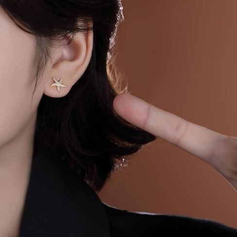 REFFEER SOLID 925 Sterling Silver CZ Starfish Stud أقراط للنساء المراهقات الشاطئية أقراط الأسماك البحرية in Kuwait