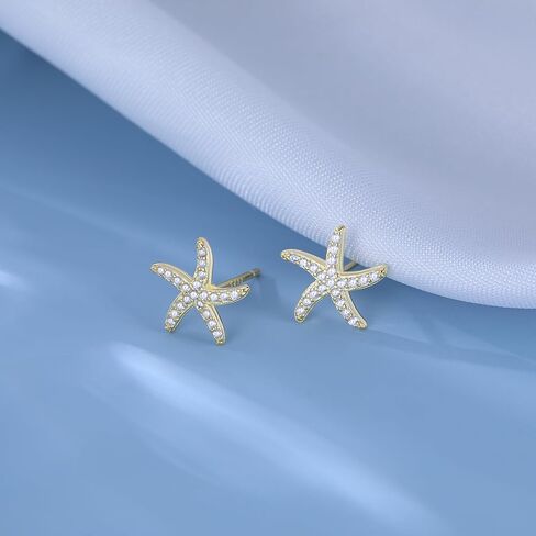 REFFEER SOLID 925 Sterling Silver CZ Starfish Stud أقراط للنساء المراهقات الشاطئية أقراط الأسماك البحرية in Kuwait