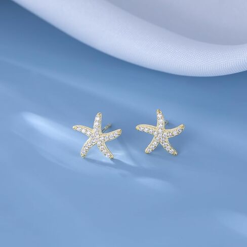REFFEER SOLID 925 Sterling Silver CZ Starfish Stud أقراط للنساء المراهقات الشاطئية أقراط الأسماك البحرية in Kuwait