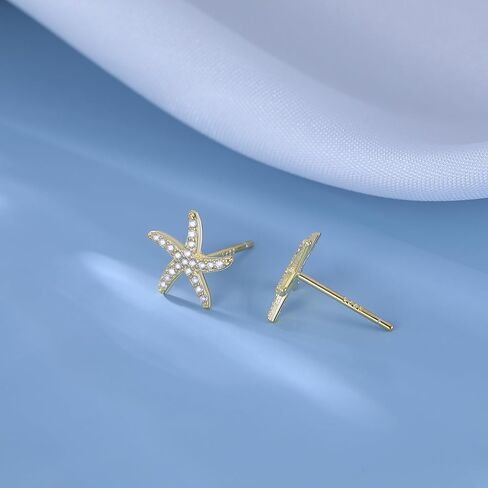 REFFEER SOLID 925 Sterling Silver CZ Starfish Stud أقراط للنساء المراهقات الشاطئية أقراط الأسماك البحرية in Kuwait