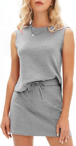 EXLURA Womens Summer 2 Piece Short Skirt Sets Sleeveless Top and Tennis Skorts Dressy Cotton Matching Sweatsuits Outfits 2025 in Saudi Arabia