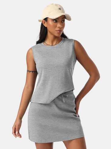 EXLURA Womens Summer 2 Piece Short Skirt Sets Sleeveless Top and Tennis Skorts Dressy Cotton Matching Sweatsuits Outfits 2025 in Saudi Arabia