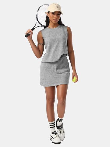 EXLURA Womens Summer 2 Piece Short Skirt Sets Sleeveless Top and Tennis Skorts Dressy Cotton Matching Sweatsuits Outfits 2025 in Saudi Arabia