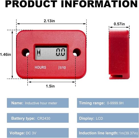 2 PCS Inductive Hour Meter, Waterproof 3V Vehicle Inductive Tachometer, Universal Induction Engine Tachometer for Gas Generator/Lawnmower/Motorcycle, Car Accessories (Green) in Saudi Arabia