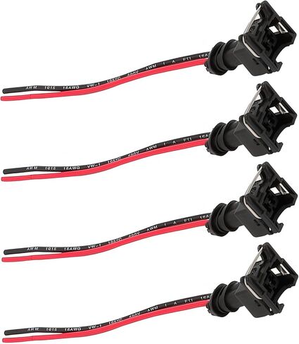 4 PCS Car Fuel Injector Connector, Standard Specification Injector Socket with Extended Pigtail Wiring Harness, Waterproof Shell + Copper Core Plug, Universal for Most Cars (Black) in Kuwait