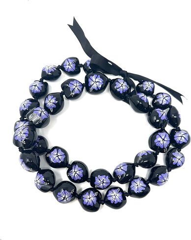 Utama Hawaiian Kukui Nut Leis Beads Necklaces with Hand Painted Flower Adjustable 32 Inch - Necklace for Graduation & Parties in Kuwait