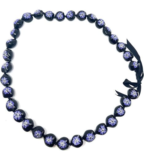 Utama Hawaiian Kukui Nut Leis Beads Necklaces with Hand Painted Flower Adjustable 32 Inch - Necklace for Graduation & Parties in Kuwait