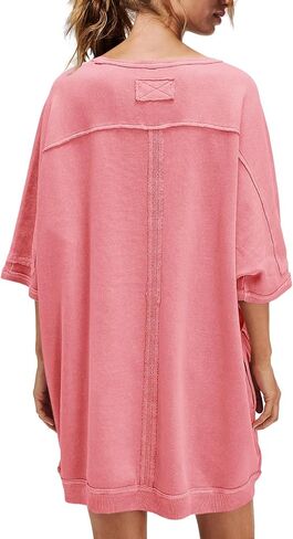 Nirovien Women's Oversized Sweatshirt Dress 3/4 Sleeve Crewneck Tunic Sweatshirts Casual Long Pullover with Pockets in Kuwait