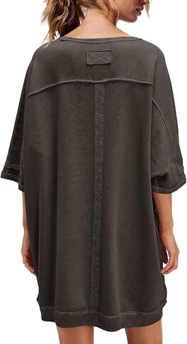 Nirovien Women's Oversized Sweatshirt Dress 3/4 Sleeve Crewneck Tunic Sweatshirts Casual Long Pullover with Pockets in Kuwait