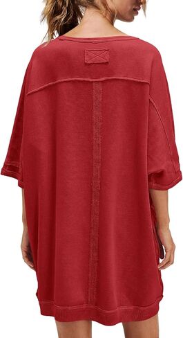 Nirovien Women's Oversized Sweatshirt Dress 3/4 Sleeve Crewneck Tunic Sweatshirts Casual Long Pullover with Pockets in Kuwait