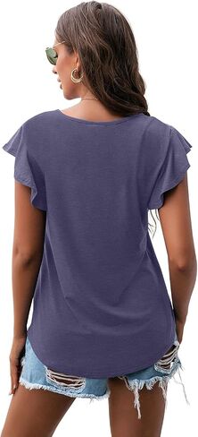 قمم الطبقة النسائية الصيفية الصيفية الكشكش الأكمام القصيرة القصيرة متماسكة جولة الرقبة Tunic Top for Women 2024 Trend Trend in Kuwait