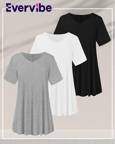 3 Pack Women's Plus Size Tops Short Sleeve Cotton Tunic Shirts V Neck Loose Flowy Swing Casual Summer Tees in Kuwait