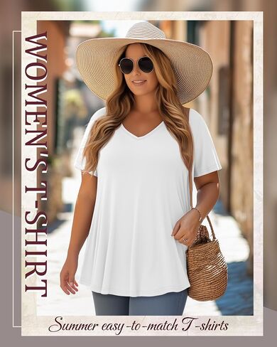 3 Pack Women's Plus Size Tops Short Sleeve Cotton Tunic Shirts V Neck Loose Flowy Swing Casual Summer Tees in Kuwait
