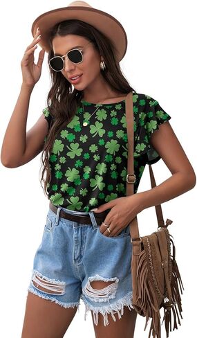 PrinStory Women's Tops Summer Casual Ruffle Short Sleeves Knit Shirts Round Neck Tunic Top For Women 2024 Fashion Trend in Kuwait