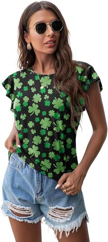 PrinStory Women's Tops Summer Casual Ruffle Short Sleeves Knit Shirts Round Neck Tunic Top For Women 2024 Fashion Trend in Kuwait