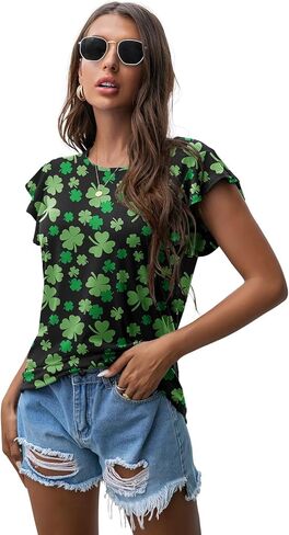 PrinStory Women's Tops Summer Casual Ruffle Short Sleeves Knit Shirts Round Neck Tunic Top For Women 2024 Fashion Trend in Kuwait