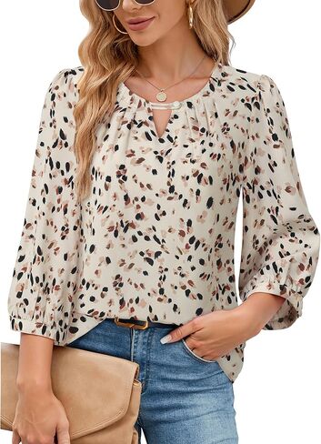 VALOLIA Women's 3/4 Sleeve Dressy Blouses Shirts Business Casual Work Chiffon Tunic Tops in Kuwait