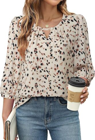 VALOLIA Women's 3/4 Sleeve Dressy Blouses Shirts Business Casual Work Chiffon Tunic Tops in Kuwait