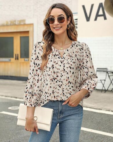 VALOLIA Women's 3/4 Sleeve Dressy Blouses Shirts Business Casual Work Chiffon Tunic Tops in Kuwait