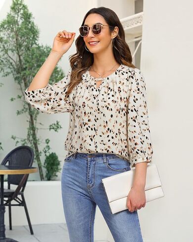 VALOLIA Women's 3/4 Sleeve Dressy Blouses Shirts Business Casual Work Chiffon Tunic Tops in Kuwait