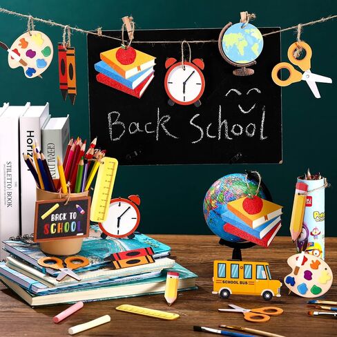 Back to School Wooden Ornament Back to School Party Hanging Decor Teacher Appreciation Decor Cutouts First Day of School Wooden Ornament for Party Supplies (Classic, 30 Pcs) in Kuwait