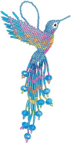 MIA Jewel Shop - Decord Decor Hummingbird تمثال شنقا | تماثيل الطيور ديكور المنزل | زخارف الزجاج الزجاجي الزجاجي الزخرفية الزخرفية الحلي المعلقة - الديكور المصنوع يدويًا (زرقاء فاتح/باستيل) in Kuwait