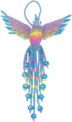 MIA Jewel Shop - Decord Decor Hummingbird تمثال شنقا | تماثيل الطيور ديكور المنزل | زخارف الزجاج الزجاجي الزجاجي الزخرفية الزخرفية الحلي المعلقة - الديكور المصنوع يدويًا (زرقاء فاتح/باستيل) in Kuwait