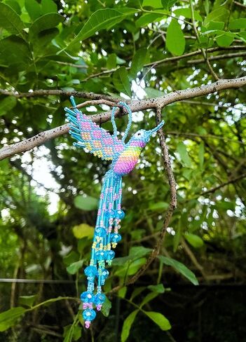 MIA Jewel Shop - Decord Decor Hummingbird تمثال شنقا | تماثيل الطيور ديكور المنزل | زخارف الزجاج الزجاجي الزجاجي الزخرفية الزخرفية الحلي المعلقة - الديكور المصنوع يدويًا (زرقاء فاتح/باستيل) in Kuwait