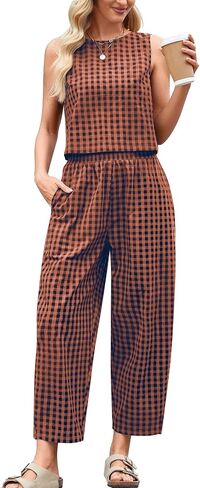 2 Piece Sets For Women 2025 Summer Matching Wide Leg Crop Pants Outfits Travel Vacation Beach Lounge Sets in Saudi Arabia