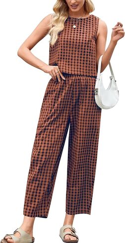 2 Piece Sets For Women 2025 Summer Matching Wide Leg Crop Pants Outfits Travel Vacation Beach Lounge Sets in Saudi Arabia