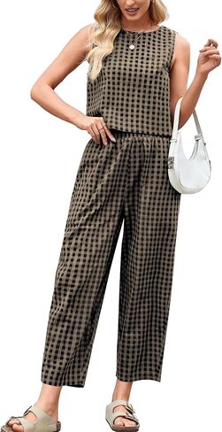 2 Piece Sets For Women 2025 Summer Matching Wide Leg Crop Pants Outfits Travel Vacation Beach Lounge Sets in Saudi Arabia