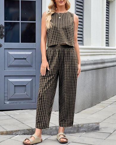 2 Piece Sets For Women 2025 Summer Matching Wide Leg Crop Pants Outfits Travel Vacation Beach Lounge Sets in Saudi Arabia