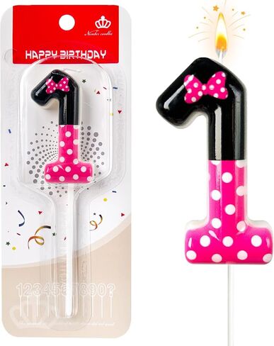 1th Pink Black Birthday Candles for Girls，1rd Birthday Decorations for Girls，Pink Mouse Cake Topper Cupcake Decor，for Minnie Mouse Birthday Decorations (Inkjet Printing, 1) in Saudi Arabia