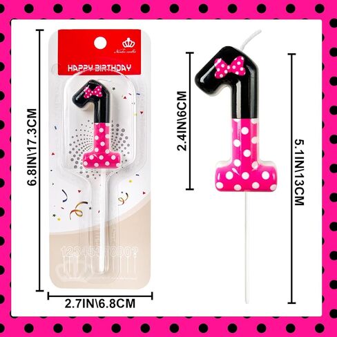 1th Pink Black Birthday Candles for Girls，1rd Birthday Decorations for Girls，Pink Mouse Cake Topper Cupcake Decor，for Minnie Mouse Birthday Decorations (Inkjet Printing, 1) in Saudi Arabia