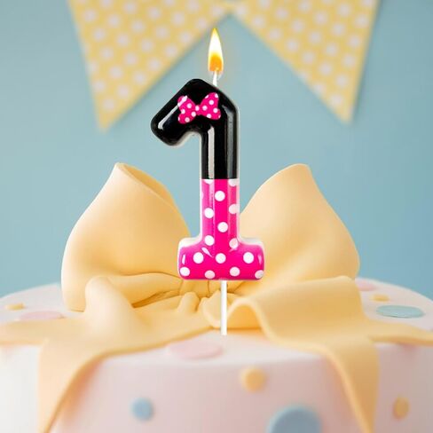 1th Pink Black Birthday Candles for Girls，1rd Birthday Decorations for Girls，Pink Mouse Cake Topper Cupcake Decor，for Minnie Mouse Birthday Decorations (Inkjet Printing, 1) in Saudi Arabia