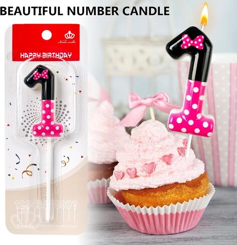 1th Pink Black Birthday Candles for Girls，1rd Birthday Decorations for Girls，Pink Mouse Cake Topper Cupcake Decor，for Minnie Mouse Birthday Decorations (Inkjet Printing, 1) in Saudi Arabia