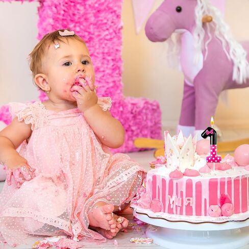 1th Pink Black Birthday Candles for Girls，1rd Birthday Decorations for Girls，Pink Mouse Cake Topper Cupcake Decor，for Minnie Mouse Birthday Decorations (Inkjet Printing, 1) in Saudi Arabia
