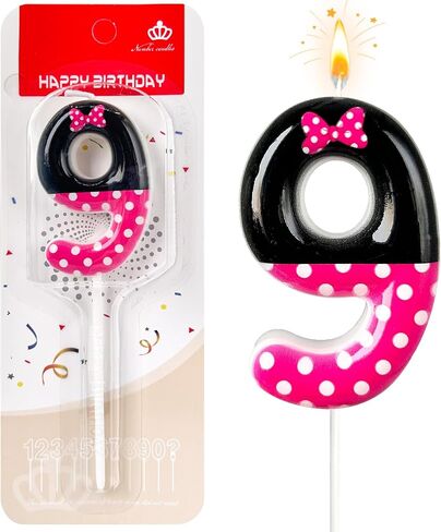 1th Pink Black Birthday Candles for Girls，1rd Birthday Decorations for Girls，Pink Mouse Cake Topper Cupcake Decor，for Minnie Mouse Birthday Decorations (Inkjet Printing, 1) in Saudi Arabia