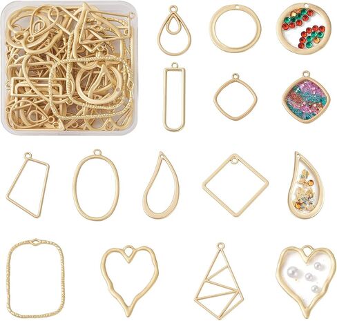 Beadthoven 32pcs Open Back Bezel Pendants Hollow Mold Geometric Resin Frame DIY Earrings Pendants Bezel Blank Trays Bezels Jewelry Molds for Resin Casting DIY Necklace Bracelet Jewelry Making Findings in Saudi Arabia