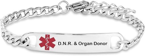 D.N.R. Organ Donor Medical Alert ID Bracelets for Men Women Family Emergency Identification ICE Adjustable Chain Link in Kuwait