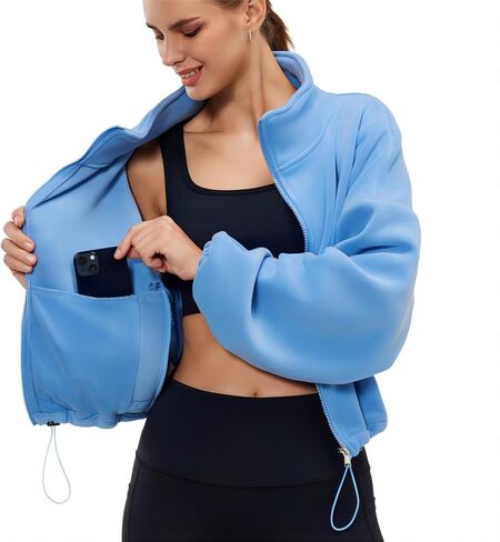 Womens Fleece Jacket Sherpa Cropped Oversized Sweatshirt Bomber Jackets for Women in Kuwait